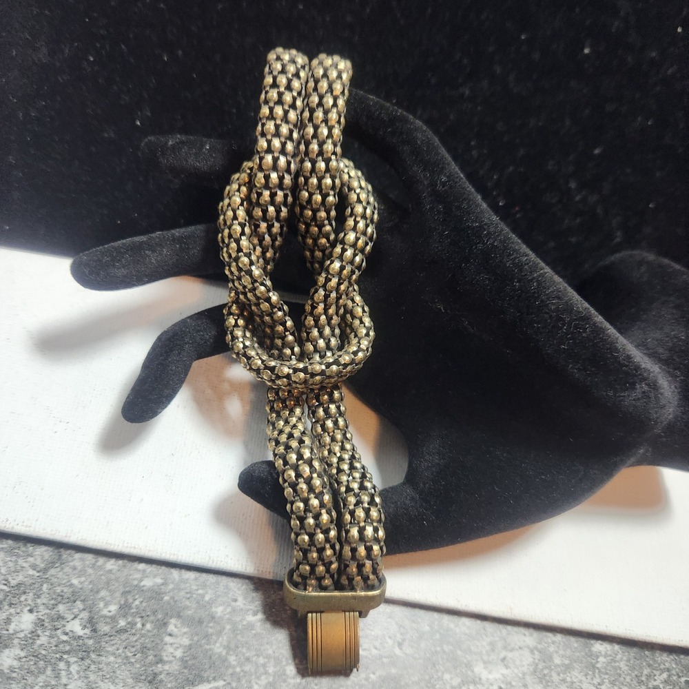 Vintage Antique Brass Tone Mesh‎ Love Knot Bracelet Fold Over Clasp 7 Inch